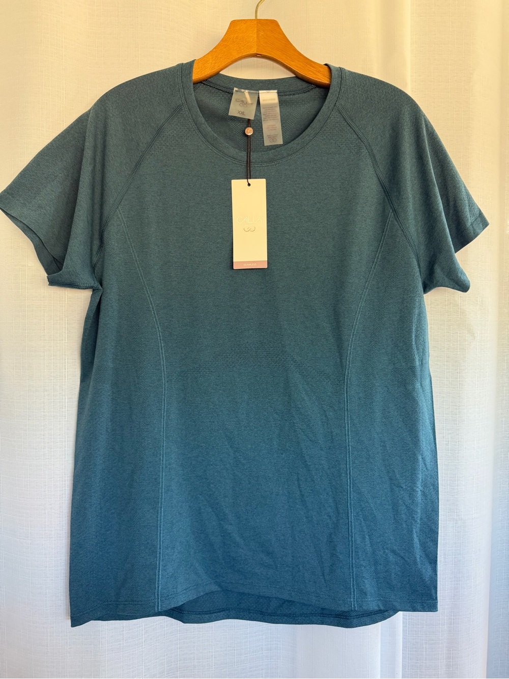 NWT CALIA Seamless Tee XXL Dark Teal Quick Dry UPF 50+ Activewear Shirt